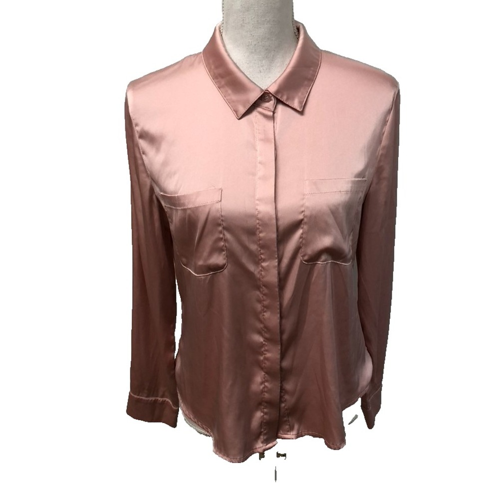 Superdown Satin Button Up Shirt Womens Small Pink Collar Classic Career Teacher